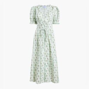 Hill House The Sabrina Dress in Green Vine Stripe Cotton